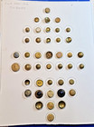 Collector Lot 42 Antique Victorian Brass Buttons On Card Vest Weskit 3 8-11 16 