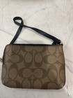 Coach Signature Logo Coated Canvas leather Wristlet Zip W  Card Slots Brown navy