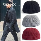 Mini Short Fisherman Beanie Hat Ribbed Docker Winter Warm Knitted Skull Cap Cuff