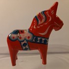 Vintage Beautiful  Swedish Hand Painted Carved Red Wood Dala Horse 4 Inch Tall