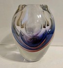 Flavio Poli Murano Style Vase Art Glass Cut Facet Cased  Purple Pink 5 