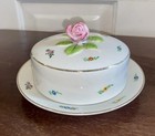 Vintage Rieber Mitterteich Bavaria Handgemalt Rose  Floral Cheese Dish Rare