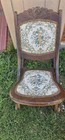 Vintage antique Folding Wooden Rocking Chair Carved Floral Tapestry Design