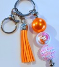 Coffee Keychain Pink Key Ring Rhinestone Bead Long Tassel Clip On Bag Charm