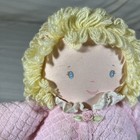 Htf Vintage Eden Plush Baby Girl Doll Pink Terry Cloth Yellow Yarn Hair Rose