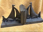Cast Iron Sailboat Bookends Nautical Antique Brown Black  3d Effect Decorative