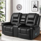 Black Faux Leather Massage Recliner Loveseat Couch Set Home Theater Sofa Remote
