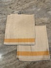 2 Vtg Pure Linen Kitchen Tea Towels Yellow Stripe Farmhouse Cottage W sticker