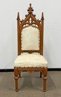 Antique American Gothic Revival Cathedral Back Carved Walnut Throne Side Chair