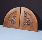 Pair Of Gothic Carved French Architectural Panels trim In Solid Oak Wood Salvage
