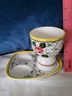 Ucagco Py Early Provincial Egg Cup And Stand Rooster   Roses Porcelain