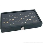 Glass Top Black Jewelry Display Case 144 Slot Ring Tray