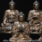 17 2  Old Chinese Copper Gilt Buddhism Five Sided Shakyamuni Buddha Statue Set