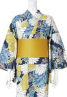 Japanese Yukata Set Women Cotton Kimono Summer Festival Floral Blue Obi Belt