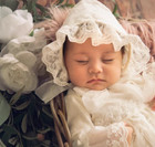 Nwt Haute Baby Ivory White Lace Bonnet Newborn Baby Girls 0 3 M