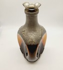 Vintage Glass Bottle Pewter Amber Pinch Decanter  Fleur De Lis Barware