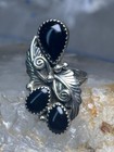 Vintage Onyx Ring Navajo Size 5 5 Feathers Leaves Sterling Silver Women