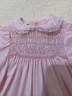 Vintage Polly Flinders Hand Smocked Dress Pink Embroidered Lace Trim Bows Sz 24m