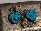 Vintage Sterling Silver Native American Turquoise Navajo   Signed Belt Buckle