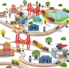 110pcs Wooden Train Set     Toy Train With Tracks For Kids Ages 3-7  Compatible   