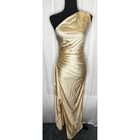 One Shoulder Gold Dress Slit Maxi Evening Party Cocktail Dress Size S   kn 