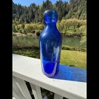 J a  Lomax Cobalt Blue Embossed Soda Bottle Blob Top Chicago 6 3 4  Tall