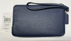 Nwt Coach Pebbled Leather Double Corner Zip Blue Wallet Wristlet