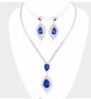 Rhinestone Silver Crystal Royal Blue Formal Pageant Necklace Jewelry Set Earring