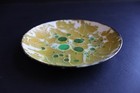 Vintage Enamel On Copper Trinket Coin Dish Green Yellow White Mid Century 4 5 