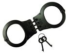 Black Hinged Double Lock Hand Cuffs Authentic W  Keys Heavy Duty