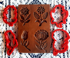 Retired Springerle Speculaas Cookie Stamp Press Mold 4 Spring Blooms W 4 Cutters
