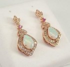 3ct Natural Fire Opal Teardrop Drop Dangle Earrings 14k Rose Gold Silver Plated