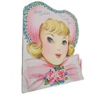 Vintage Blonde Girl Hat Tulle Bow Happy Birthday To Sweet You Greeting Card 50s