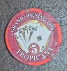 Tropicana Atlantic City Nj  5 Trop Poker Club Casino Chip 1996 Grand Opening