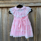 Vtg Pink Ruffle Lace Dress Bryan Swiss Dot Size 2t 