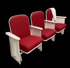 3 Theater Seats  Vintage Red Upholstered Tip-up Cinema Auditorium Seating  A46