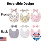 Esumun Baby Girls Reversible Floral Print Bibs Saliva Towel Set  Flounce Edge