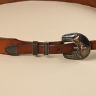 Western Sterling Silver Belt Buckle Ranger Set On Leather Strap
