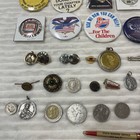  Vintage Junk Drawer Estate Lot Collectables Coins Pinback Buttons Pens 
