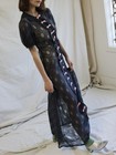 Vintage 1930s Dress Embroidered Net Puff Sleeve Bow Trim Dress Lace Rare