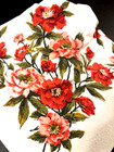 Vintage Floral Terry Cloth Tablecloth Red Pink Peony Cottage Core 59 X 49