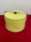 Vintage Tin Cake   Pie Carrier 4 Piece Set Yellow With Flower Decoration