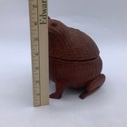 Vintage Chinese Brown Wicker Rattan Lidded Basket Frog Toad Sitting 6 