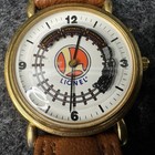Lionel Collectible Train Watch Brown Leather Strap Tin Case Railroad Theme