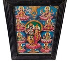 Vtg Hindu Religious Framed Print Lakshmi Vishnu Devotional Wall Hanging India