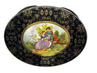 Vintage Double Handle Oval Tin Sewing Storage Box Romantic Scene 10 5 In Long