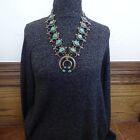 Old Pawn 1930s Turquoise Squash Blossom Necklace Cast Sterling coin Double Naja