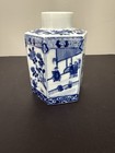 Rare Porcelain Blue white Figure Vase  Or  vintage Chinese Hexagon Ginger Jar  