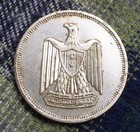 72  Silver 10-piastres qirsh 1960 Egypt Coin  Km 398  Eagle   Shield With Stars