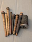 Set Of 8 Antique Wooden Yarn Thread Bobbin Spools Weaving Primitive